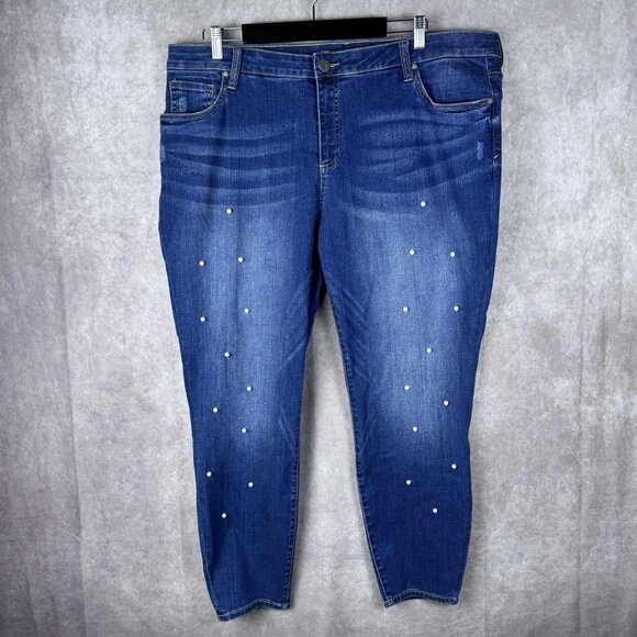 KUT Brigitte Ankle Skinny Jeans 22W Pearl Embellished Stretch Denim - Picture 1 of 13